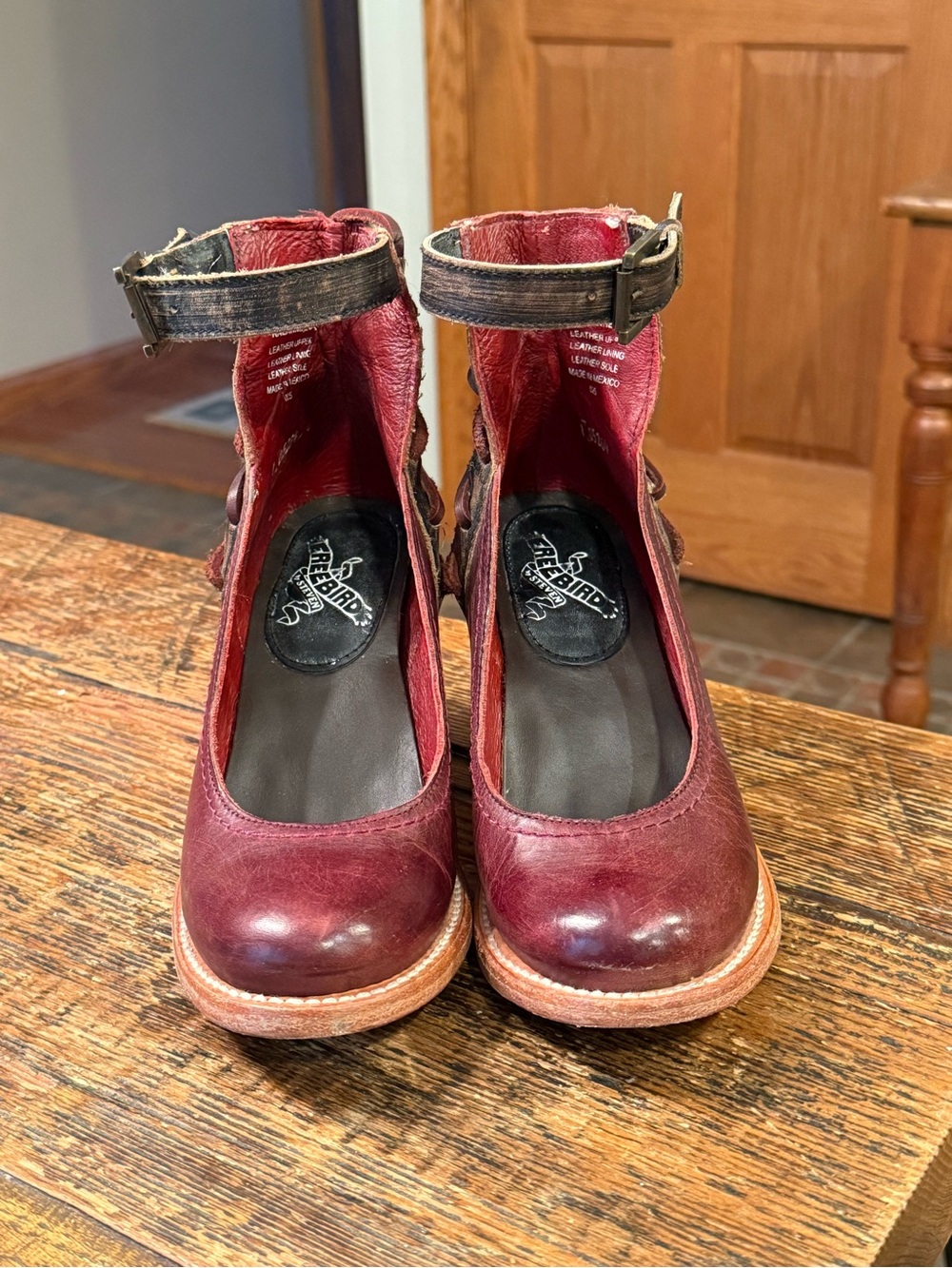 Freebird by Steven Raeanne Burgundy Leather Ankle-Strap Block Heels - Picture 7 of 10